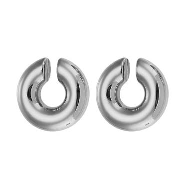 Imagem de Brincos de orelha para mulheres brincos de cristal sem piercing de pressão de ouro grosso redondo brincos de pressão para mulheres meninas joias presentes, Metal, Sem pedra preciosa