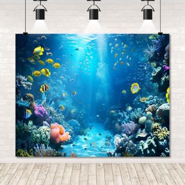 Imagem de Pano de fundo sob o mar, 3 x 2,4 m, fundo oceânico, mundo subaquático, colorido, tropical, peixe, coral, aquário, luz solar, fundo para fotografia de aniversário, debaixo do mar, decorações de festa