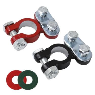 Imagem de Wogomz Conector de terminal de bateria de 2 peças, conjunto de grampo de terminal de cabo de bateria de poste superior com arruelas anticorrosão, terminais de cabos de bateria negativos e positivos
