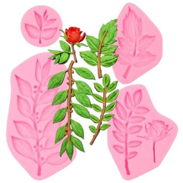 Imagem de Moldes para fondant de silicone de folha, samambaias tropicais Gesang flor folha moldes de chocolate, raspador de flor, decoração de bolo, moldes de cozimento para topo de cupcake, pasta de goma de