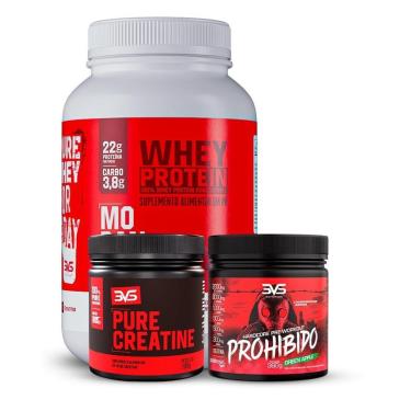 Imagem de Combo Whey 100%  Sabor Morango + Creatina Pura 300gr + Pré Treino Prohibido Sabor Maça Verde 360gr-Unissex