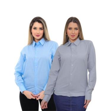 Imagem de KIT Feminino 2 Peças - Camisa Social Premium Tipo Linho Azul Claro e  