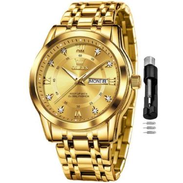 Imagem de Relógio OLEVS masculino dourado com diamante em aço inoxidável à prova