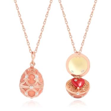 Imagem de Psycheer Colar de ovo de páscoa para mulheres, feito à mão, esmaltado, presente de Páscoa, trevo, para mulheres, floco de neve, corrente aberta, coração vermelho, ovo, colar, presente para esposa e