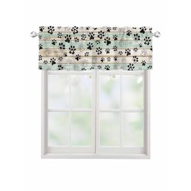 Imagem de Cortina de sanefa de pata de cachorro para janelas Kithchen, cortina de camada de grão de madeira de fazenda, tratamento de janela, vintage, verde, marrom, sanefas para quarto/sala de estar/banheiro
