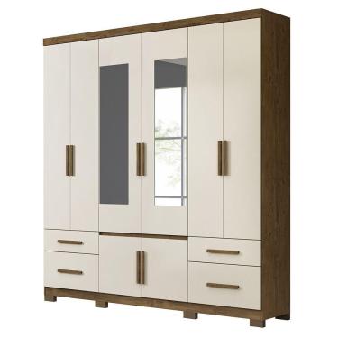 Imagem de Guarda Roupa Porto Plus Esp. Castanho Wood / Baunilha 8 Portas 4 Gavetas Moval
