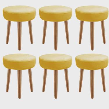 Imagem de Kit 06 Banqueta Alta Julia Industrial 55cm Pé Palito Carvalho Suede Amarelo - Ahz Móveis