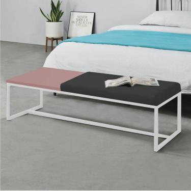 Imagem de Calçadeira Recamier Londres 160cm Industrial Branco Corino Preto Tampo Quadrado mdf Rose - Ahz Móveis
