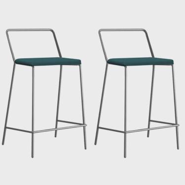 Imagem de Kit 02 Banqueta Alta Com Encosto Mili Industrial Cozinha Bistrô Ferro Cinza Sintético Azul Turquesa - Ahz Móveis