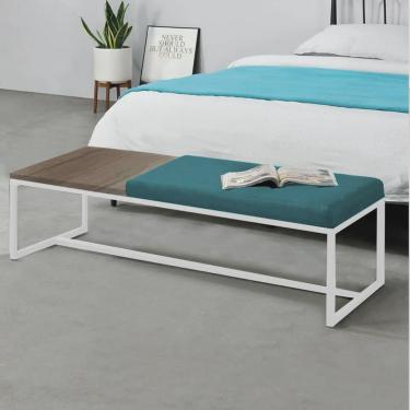 Imagem de Calçadeira Recamier Londres 160cm Industrial Branco Suede Azul Turquesa Tampo Quadrado...