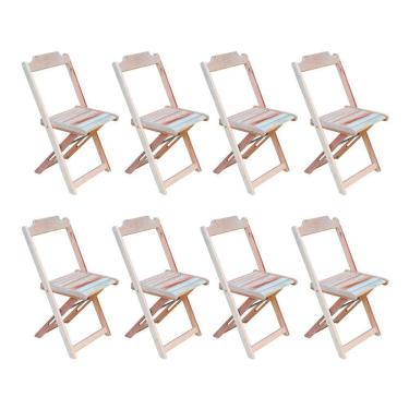 Imagem de Conjunto Com 8 Cadeiras Dobráveis Em Madeira Padrão - Sem Pintura/Crua - Marrom