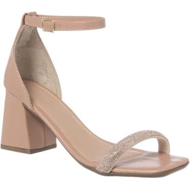 Imagem de Sandália Feminina de Strass na frente Salto Grosso Saltinho Conforto Festa (Nude, BR, Adulto, Numérico, 38)