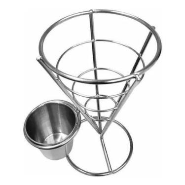 Imagem de Cesto de Inox com Molheira Para Servir Porções de Petiscos e Frituras 