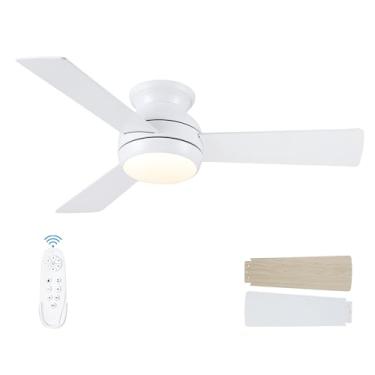 Imagem de putroad Ventiladores De Teto De 42 Polegadas Com Luzes E Controle Remoto, Ventilador De Teto Branco De Perfil Baixo Com Luz, Montagem Embutida, Reversível, 6 Velocidades, Regulável Em 3 Circuitos,