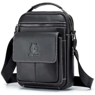 Imagem de SCHLATUM Bolsa mensageiro de couro pequena para homens, bolsa transversal, bolsas de ombro masculinas bolsa de mão masculina de couro, Preto