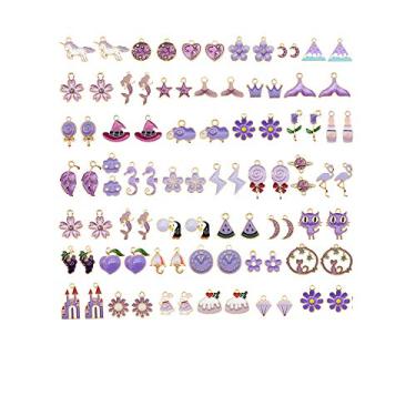 Imagem de 60 peças 30 pares de pingentes de esmalte roxo para fabricação de joias em lote grande colar brincos pulseira artesanato descobertas
