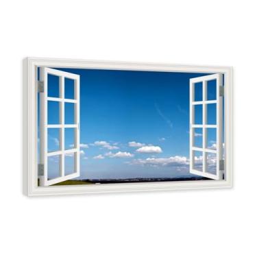 Imagem de PY3H69 Arte de parede em tela de janela aberta, impressão natural em tela. Lindo cenário de céu 38 cm, decoração de parede de paisagem de janela, decoração de casa moderna. Moldura interna de 60 x 90