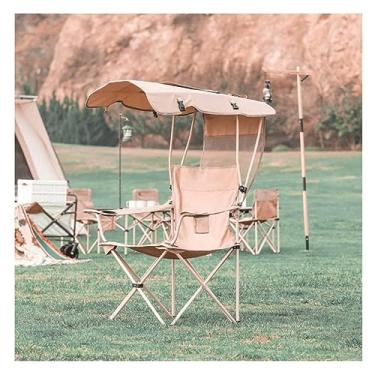 Imagem de ZYHSIJOBAS Cadeira de mochilão, cadeira de acampamento de tecido Oxford espessa, cadeira dobrável com toldo de sol removível, cadeira de praia com encosto alto com suporte para copos, cadeira dobrável