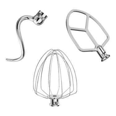 Imagem de LETOMS Acessórios de aço inoxidável 3 peças para KitchenAid 5,5-6 QT Bowl-Lift Stand Mixer e tigela misturadora, inclui batedor de arame, batedor plano, gancho de massa, lavável na lava-louças e