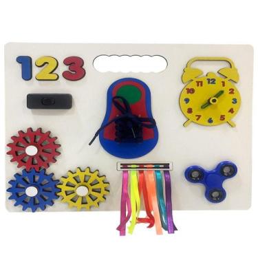 Imagem de Painel Sensorial Montessori Atividades Retangular Madeira - Tralalá