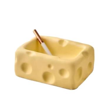 Imagem de Cinzeiro Cinzeiro em forma de retângulo de queijo, cinzeiro de cerâmica para sala de estar, cinzeiro vintage, decoração para casa, escritório, bar, café Cinzeiro de Mesa(Yellow)