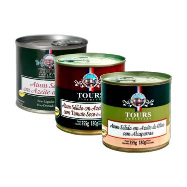 Imagem de Kit 3 Atum Sólido em Azeite Tours 255g: Puro, Tomate Seco, Alcaparras