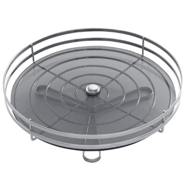 Imagem de Fruteira Redonda Simples de Mesa Cromada Vidro Giosul Cesto para Frutas Legumes Aramado...