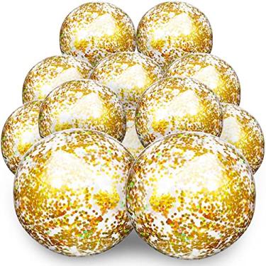 Imagem de Bolas de praia infláveis de 12 peças bolas de praia com glitter transparente confete bolas de praia jumbo brinquedos de piscina 61 cm 40 cm decoração para festas de verão (dourado)