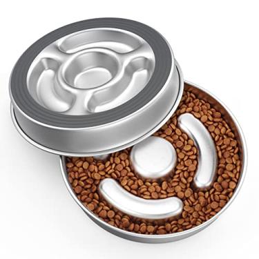 Imagem de AIPERRO Tigela de alimentação lenta antiderrapante de aço inoxidável, 4 xícaras, tigelas de metal para cães de médio e grande porte, tigela divertida para animais de estimação para comedores rápidos