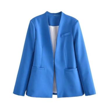 Imagem de Blazer Bege Plus Size com Calças - Cintura Alta, Decote V e Manga Long
