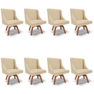 Imagem de Kit 8 Cadeiras Estofadas Base Giratória De Madeira Lia Veludo Off White Luxo - Ibiza