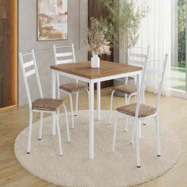 Imagem de Conjunto de Mesas e Cadeiras 90x90 com 4 Cadeiras Branco/Rattan/ Demolição