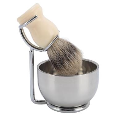 Imagem de Kit de Pincel de Barbear, Homens de Barbear Conjunto de Escova Macia Stand de Aço Inoxidável 3 Peças Kit para Conjunto de Cuidados