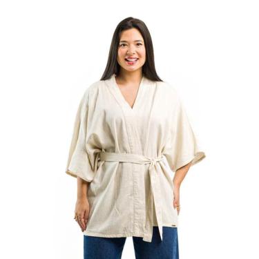 Imagem de Kimono Feminino de Linho Leve com Faixa para Amarração - Restrito Jean