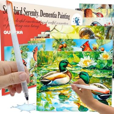 Imagem de QUOKKA Pacote com 10 atividades de demência de pintura aquática para idosos - pintura serenidade de pássaro canoro - Produtos para Alzheimer para idosos - Atividades para pessoas com demência -