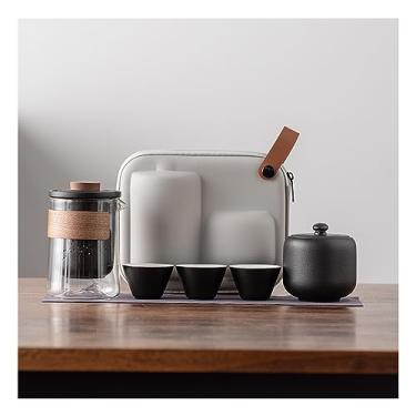 Imagem de Conjunto de chá Kungfu, bule de chá portátil, tudo em um, saco de presente de cerâmica para viagem, bolsa portátil para viagem em casa e ao ar livre com 1 xícara de filtro e 3 xícaras, 1 suporte de