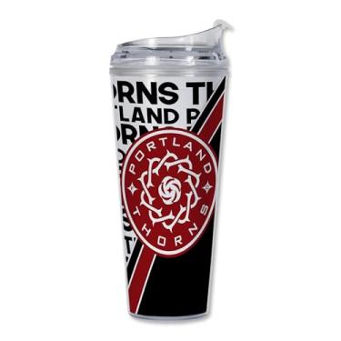 Imagem de Rico Industries Copo de acrílico NWSL Portland Thorns 680 g com tampa articulada, copo de parede dupla oficialmente licenciado com canudo