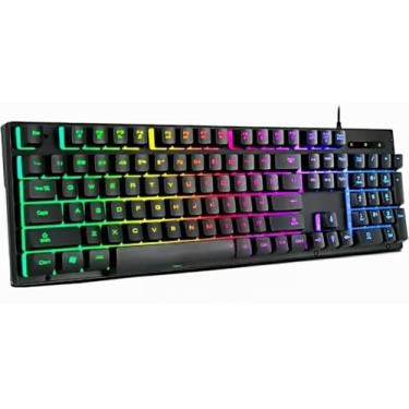 Imagem de Wired Rainbow Gaming Keyboard, 104 Keys Light Up Mechanical Feeling Computer Keyboard for Windows, Laptop, PC Gamers Office Device, Travel, Business Trip,Woking(Black)