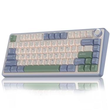 Imagem de Teclado Mecânico AULA F75 Azul Glacial 75% Sem Fio BT5.0/2.4GHz/USB-C Hot-Swappable RGB