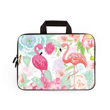 Imagem de RUYIDAY Bolsa para laptop 14 15 15,4 polegadas 15,6 polegadas, capa protetora para computador, capa para notebook, capa de neoprene macia de transporte para Dell Lenovo Toshiba, HP, Chromebook ASUS Acer (Flamingos)