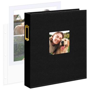 Imagem de Vienrose Álbum De Fotos Grande Com 3 Argolas Para Scrapbooking, Capa Couro, Recortes Em Branco, 30 Capas Plástico, 60 Páginas Casamento, Bebê, Família, Aniversário (Preto)