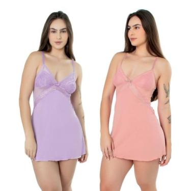 Imagem de Kit 2 Camisola Sensual Sexy Rendada Com Tule Transparente Sem Bojo - N