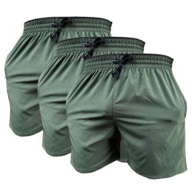 Imagem de Kit 3 Short Verde Musgo de Elastano Dry fit Bermuda de Praia Piscina e