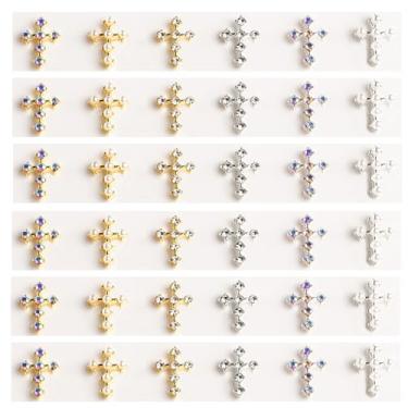 Imagem de KINGVELLY 18 Peças De Pingentes Unhas Luxo Em Forma Cruz Liga 3D, Pedras Preciosas Pérola, Cristal Diamante, Decoração Para Arte Acrílica, Designs Faça Você Mesmo (6 Estilos)