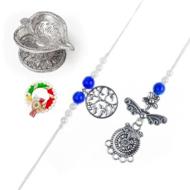 Imagem de Tarini Gallery Conjunto de 2 Rakhi e Lumba para Brother Bhaiya Bhai Bhabhi Raksha Bandhan Thread Roli Chawal Embalagem de Presente, One Size, Plástico, Sem Pedra Preciosa