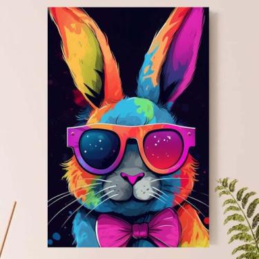 Imagem de Quadro Decorativo MDF A4 19x28cm, Placa Retangular Branca com Tema Coelho Estiloso, Impressão em Papel Fotográfico