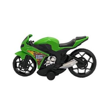 Imagem de Kit 2 Motos Esportivas de Brinquedo com Rodas de Fricção, Verde, 36 x 19 x 10 cm