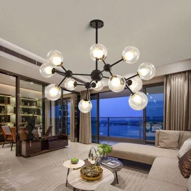 Imagem de Lustre Globo De Ouro Pendente Luz Sputnik E27 Iluminação Para Sala De Dinging Com Sombra De Vidro Transparente Luminária De Teto Pendente Moderna De Meados Do Século Para Lâmpada Pendurada