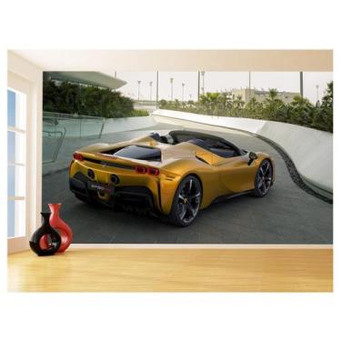 Imagem de Papel De Parede 3D Carro Ferrari Amarela Pista 3,5M Car142 - Você Deco