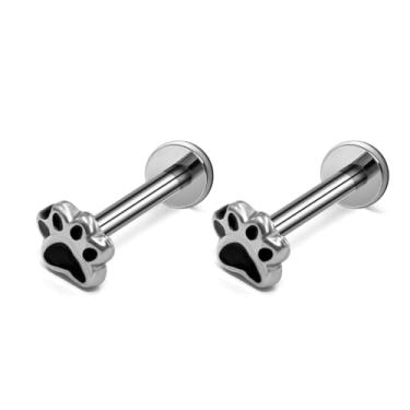 Imagem de ZYTAIJEW 2 peças G23 Implante Grau Titânio Rosqueado Internamente 16GA ASTM F-136 Preto Filhote de Cachorro Pata Extremidades Labret Monroe Lip Stud Tragus Cartilagem Brinco Piercing de nariz